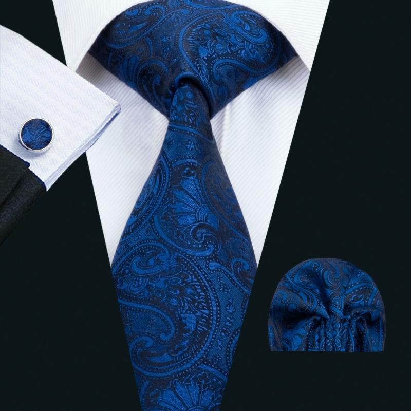 Royal Blue Paisley Tie, Pocket Square and Cufflinks tie sets Standard packaging   - Sophisticated Gentlemen