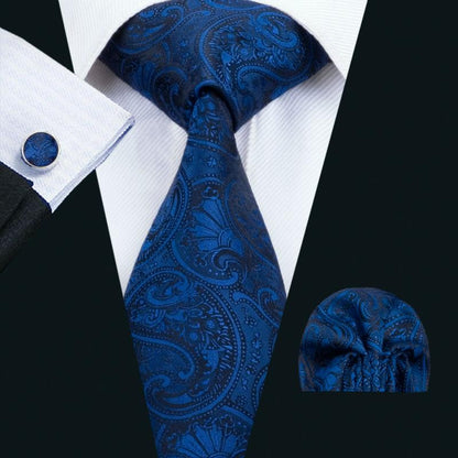 Royal Blue Paisley Tie, Pocket Square and Cufflinks tie sets Standard packaging   - Sophisticated Gentlemen