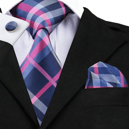 Tie, Pocket Square and Cufflinks In Lilac and Dark Blue tie sets    - Sophisticated Gentlemen
