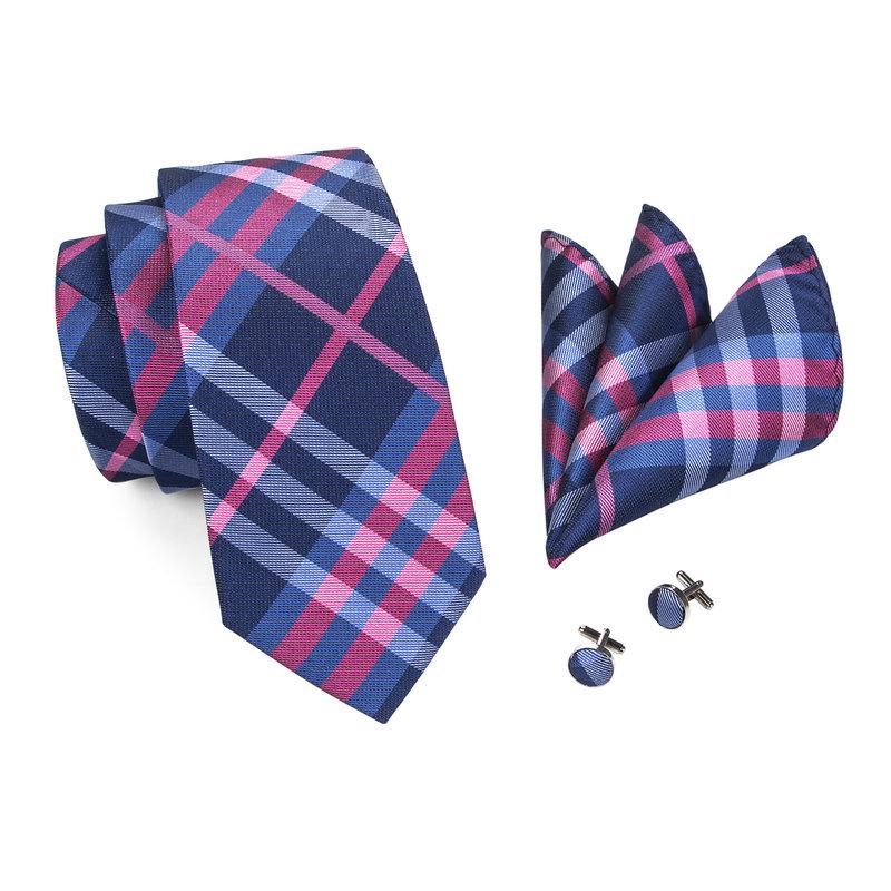 Tie, Pocket Square and Cufflinks In Lilac and Dark Blue tie sets    - Sophisticated Gentlemen