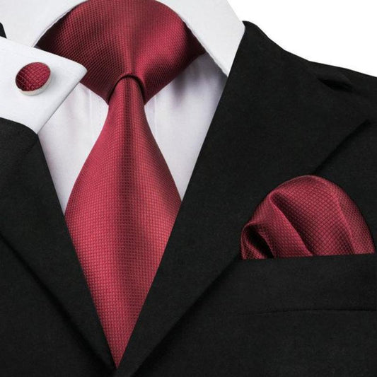Tie, Pocket Square and Cufflinks In Wine Tie sets    - Sophisticated Gentlemen