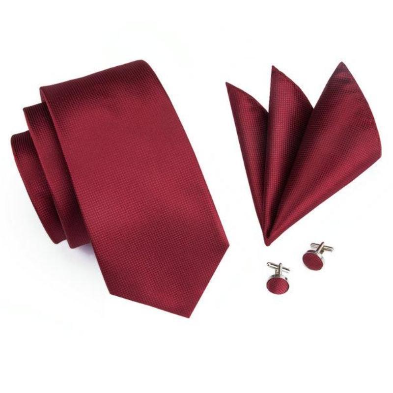 Tie, Pocket Square and Cufflinks In Wine Tie sets    - Sophisticated Gentlemen