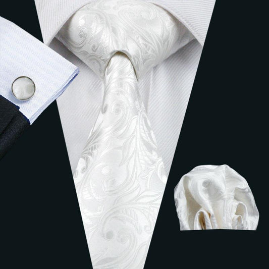 Wedding Day White Tie, Pocket Square and Cufflinks tie sets Standard packaging   - Sophisticated Gentlemen