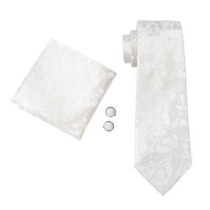 Wedding Day White Tie, Pocket Square and Cufflinks tie sets    - Sophisticated Gentlemen