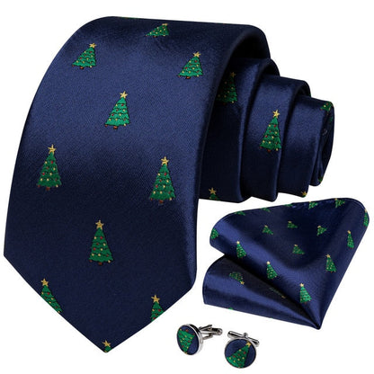 Christmas Tree With Star Tie, Pocket Square and Cufflinks tie sets    - Sophisticated Gentlemen