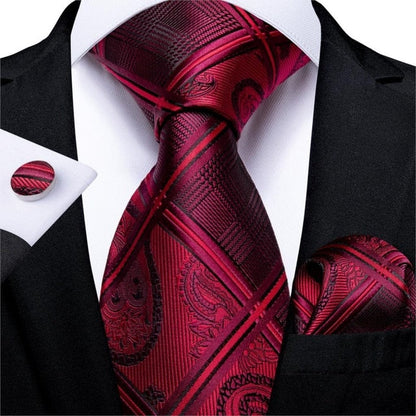 Luxury Red Plaid Tie, Pocket Square and Cufflinks tie sets Standard packaging   - Sophisticated Gentlemen