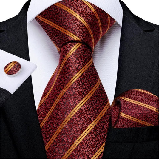 Premium Striped Paisley Tie, Pocket Square and Cufflinks tie sets Standard packaging   - Sophisticated Gentlemen