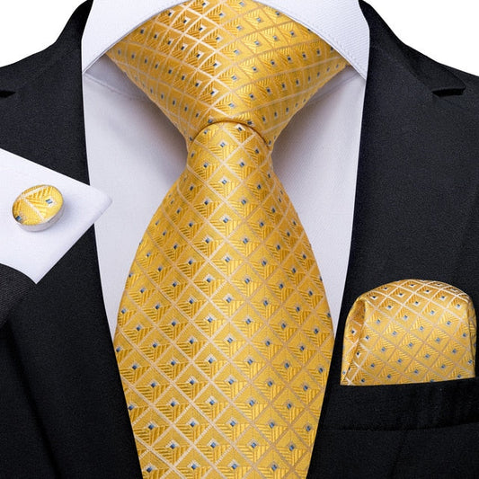 Gold and Diamonds Tie, Pocket Square and Cufflinks tie sets Standard packaging   - Sophisticated Gentlemen