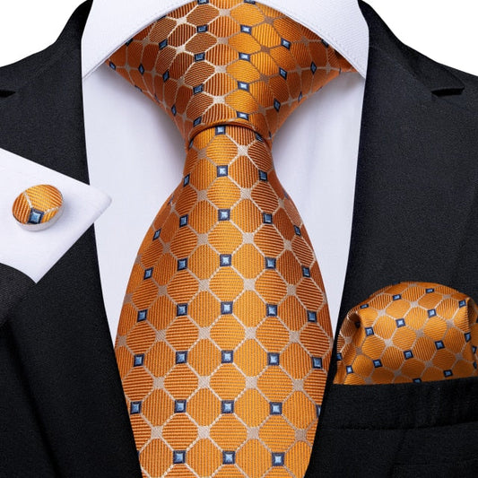 Orange Shine Tie, Pocket Square and Cufflinks tie sets Standard Packaging   - Sophisticated Gentlemen