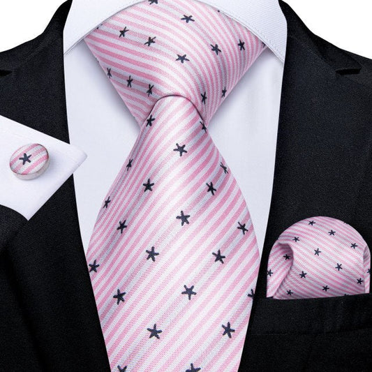 Black Stars Tie, Pocket Square and Cufflinks tie sets Standard packaging   - Sophisticated Gentlemen