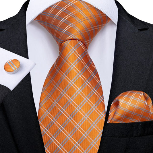 Orange Squares Silk Tie, Pocket Square and Cufflinks Set tie sets    - Sophisticated Gentlemen