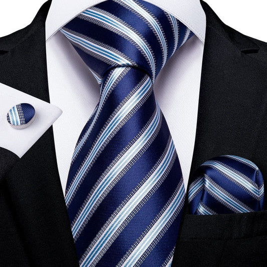 Premium Blue and White Tie, Pocket Square and Cufflinks tie sets Standard packaging   - Sophisticated Gentlemen