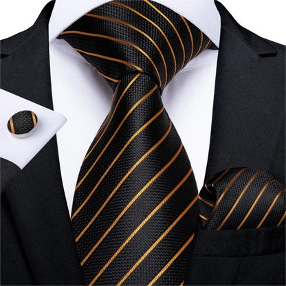 Luxury Gold and Black Striped Tie Set - SOPHGENT