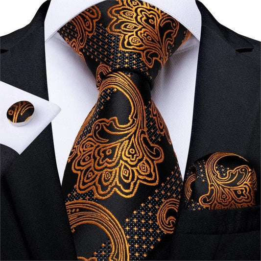 Black and Gold Ornament Tie Set tie sets Standard packaging   - Sophisticated Gentlemen