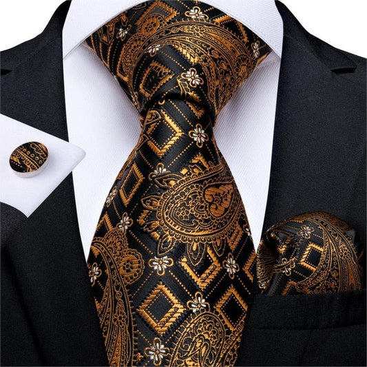 Gold and Black Luxury Tie Set tie sets Standard Packaging   - Sophisticated Gentlemen