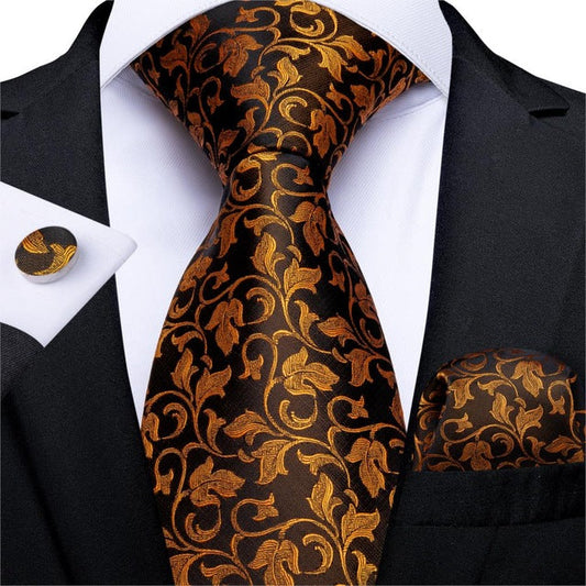 Golden Flowers Tie Set tie sets Standard packaging   - Sophisticated Gentlemen