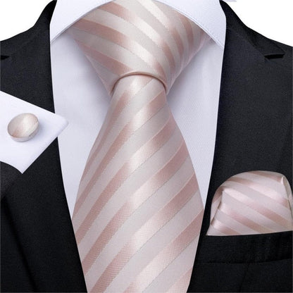 Pink Stripes Tie, Pocket Square and Cufflinks tie sets Standard packaging   - Sophisticated Gentlemen
