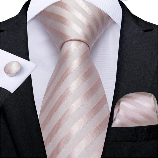 Pink Stripes Tie, Pocket Square and Cufflinks tie sets Standard packaging   - Sophisticated Gentlemen