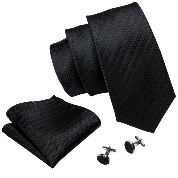 Black Lines Tie, Pocket Square and Cufflinks tie sets    - Sophisticated Gentlemen