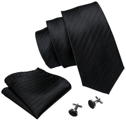Black Lines Tie, Pocket Square and Cufflinks tie sets    - Sophisticated Gentlemen