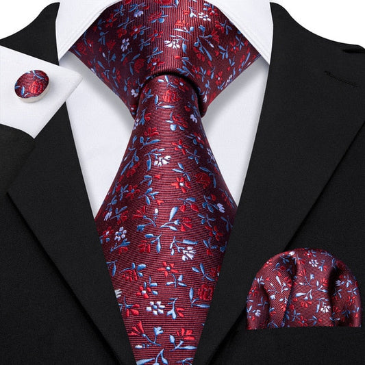 Spring Flowers Tie, Pocket Square and Cufflinks tie sets Standard packaging   - Sophisticated Gentlemen