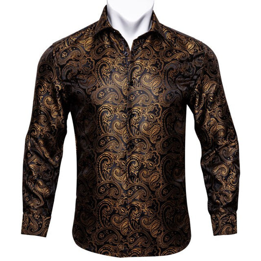 Gold and Black Paisley Dress Shirt shirt    - Sophisticated Gentlemen