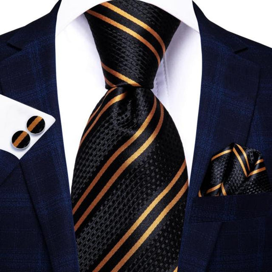 Luxury Black Double Stripe Necktie tie sets Standard Packaging   - Sophisticated Gentlemen