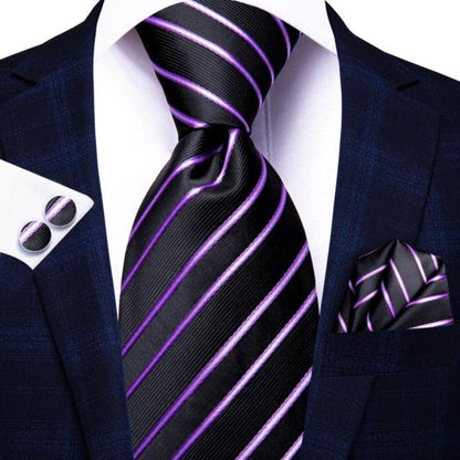 Black and Purple Striped Tie tie sets Standard packaging   - Sophisticated Gentlemen