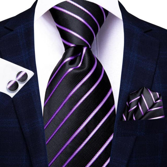 Black and Purple Striped Tie tie sets Standard packaging   - Sophisticated Gentlemen