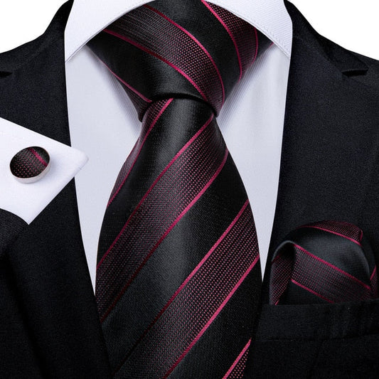 Black and Red Premium Tie, Pocket Square and Cufflinks tie sets Standard packaging   - Sophisticated Gentlemen