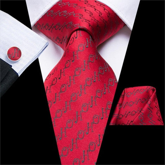 HoHoHo On Red Tie, Pocket Square and Cufflinks tie sets Standard packaging   - Sophisticated Gentlemen