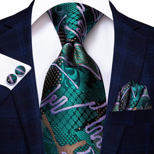Peacock Feather Tie, Pocket Square and Cufflinks tie sets Standard packaging   - Sophisticated Gentlemen
