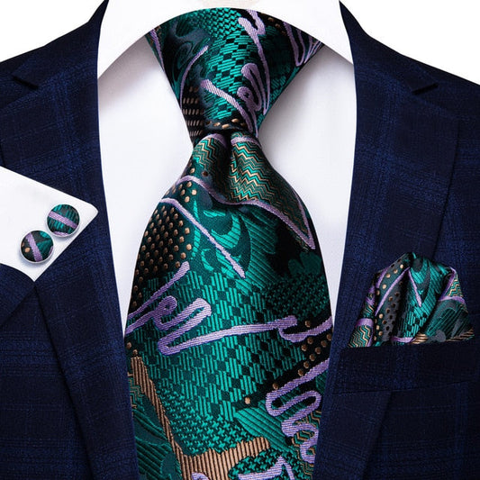 Peacock Feather Tie, Pocket Square and Cufflinks tie sets Standard packaging   - Sophisticated Gentlemen