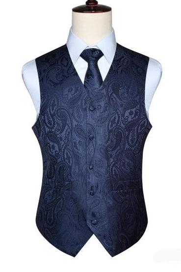 Solid Navy Paisley Vest Set vest    - Sophisticated Gentlemen