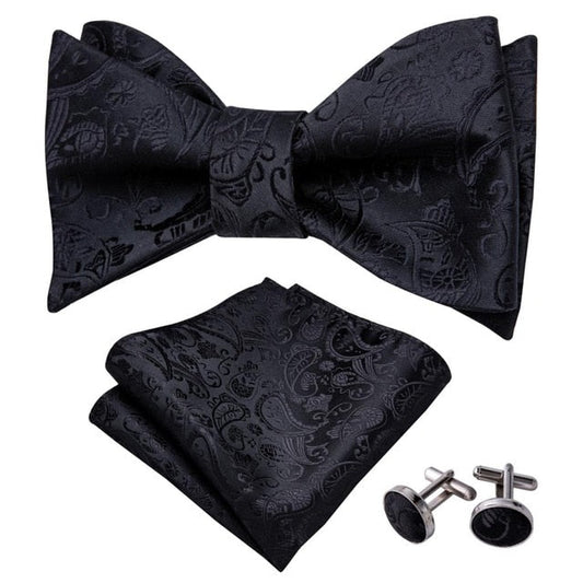 All Black Paisley Bow Tie Set bow tie    - Sophisticated Gentlemen