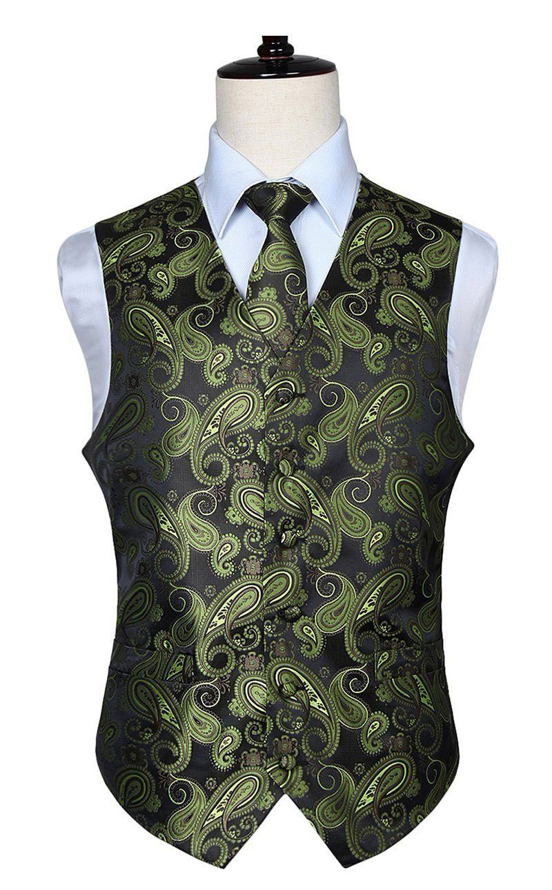 Black and Green Paisley Vest Set vest    - Sophisticated Gentlemen