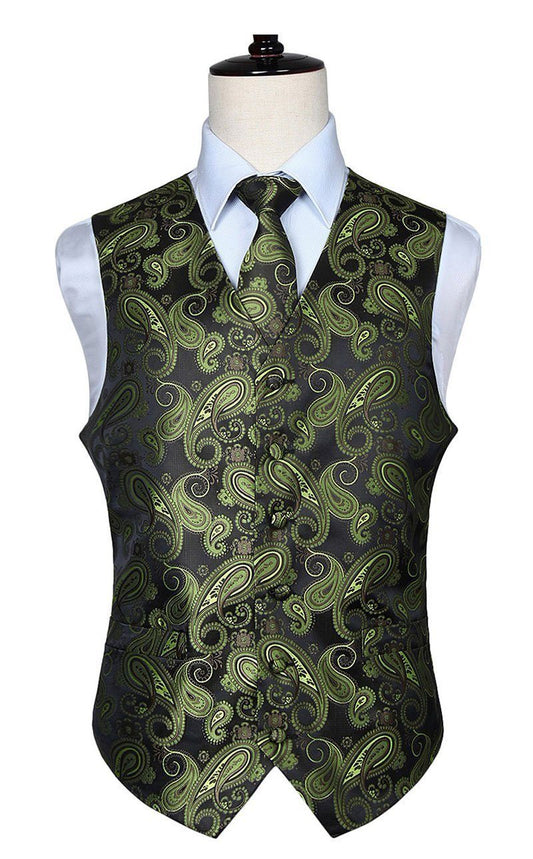 Black and Green Paisley Vest Set vest    - Sophisticated Gentlemen