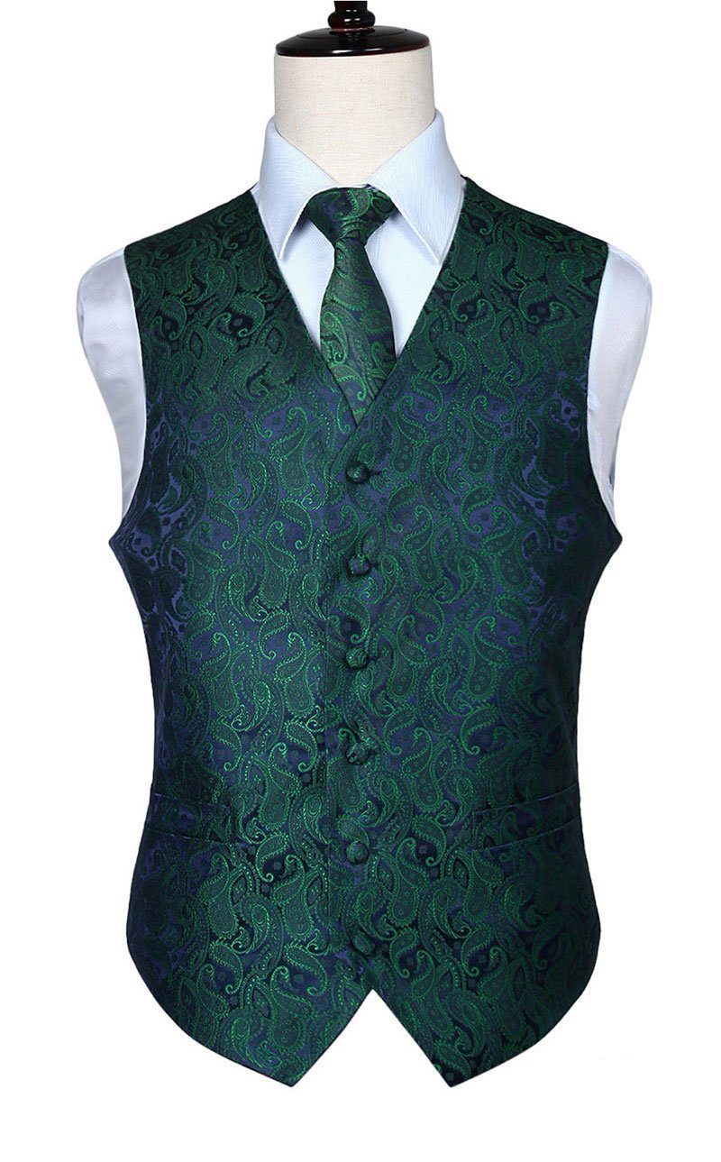 Green and Navy Paisley Vest Set vest    - Sophisticated Gentlemen