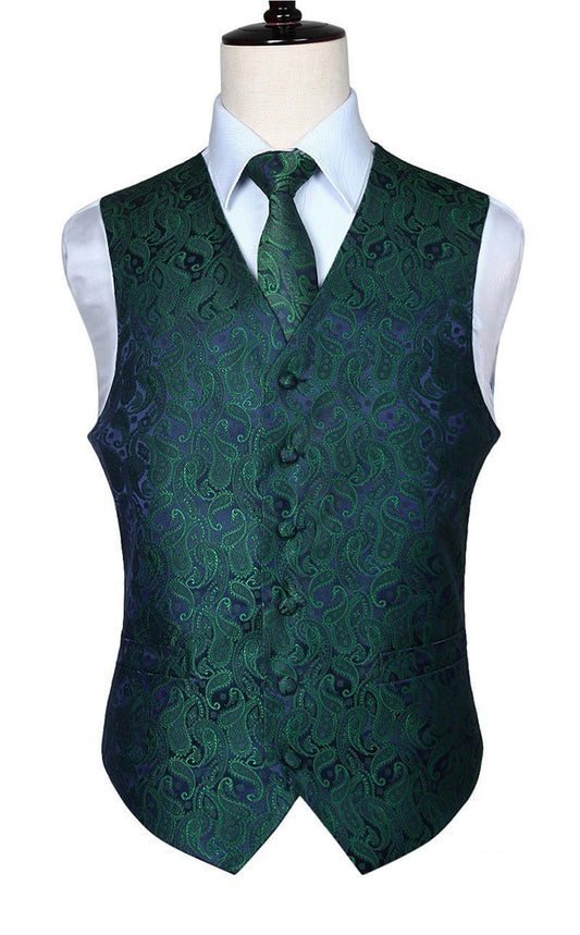 Green and Navy Paisley Vest Set vest    - Sophisticated Gentlemen