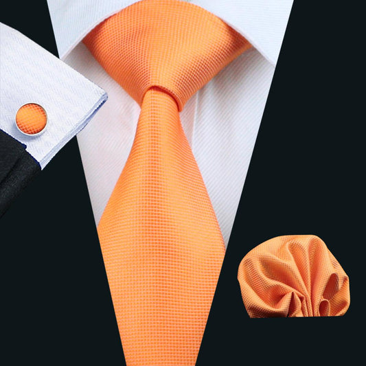 Tie, Pocket Square and Cufflinks in Orange Tie sets Standard packaging   - Sophisticated Gentlemen